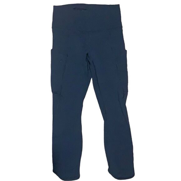 Athleta Blue 7/8 cropped leggings with side zipper pocket Size Medium - Picture 1 of 7